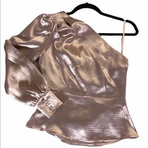 Metallic Blush One-shoulder Blouse